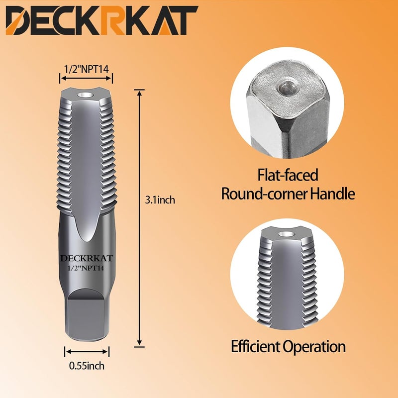 DECKRKAT 1/2" NPT Pipe Tap - High Carbon Steel Pipe Threading Tool, 14 Threads Per Inch Precision Internal Tap for Plumbers, Mechanics & DIY, with Protective Case. - Image 2